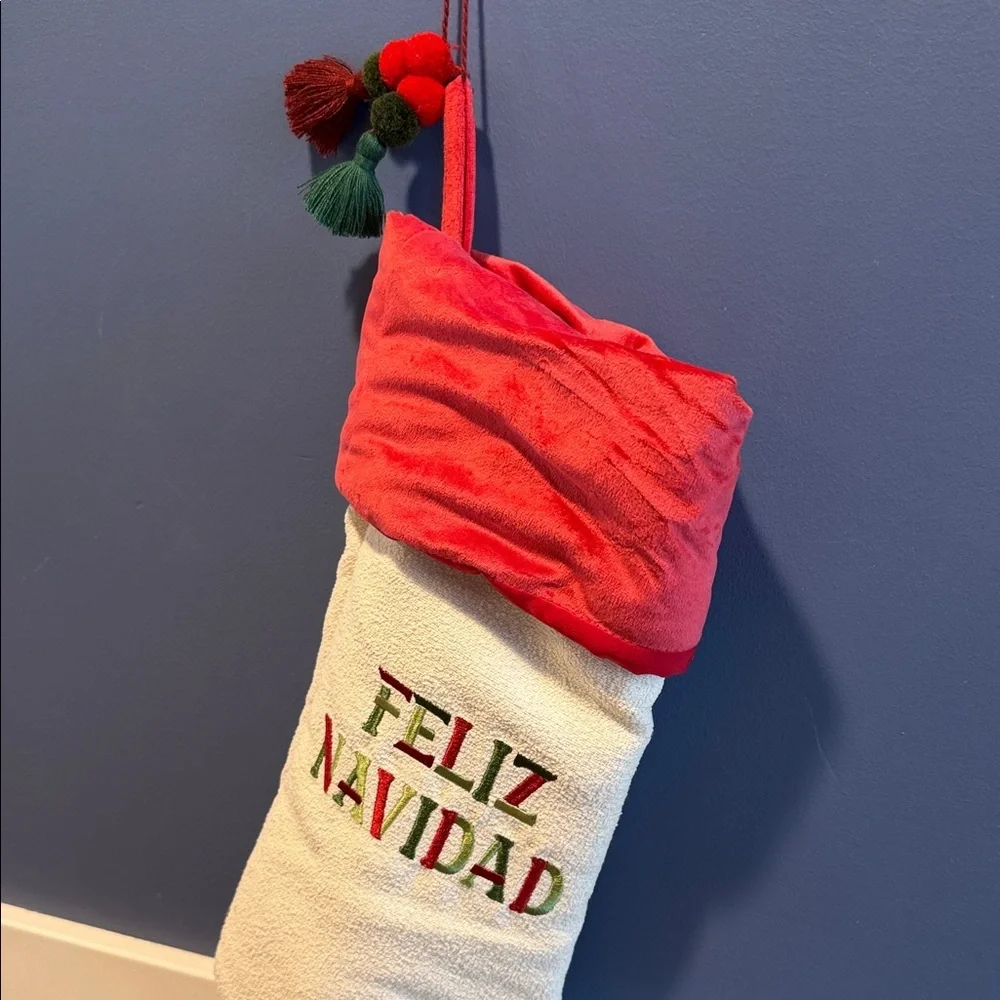Festive Christmas Stocking with Feliz Navidad Embroidery Martha Stewart